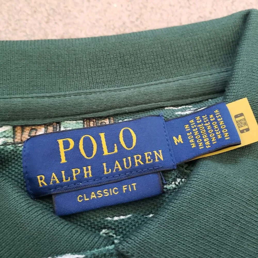 NWT Polo Ralph Lauren Scenic Row Team Size Medium Mens Green AOP Shirt All Over